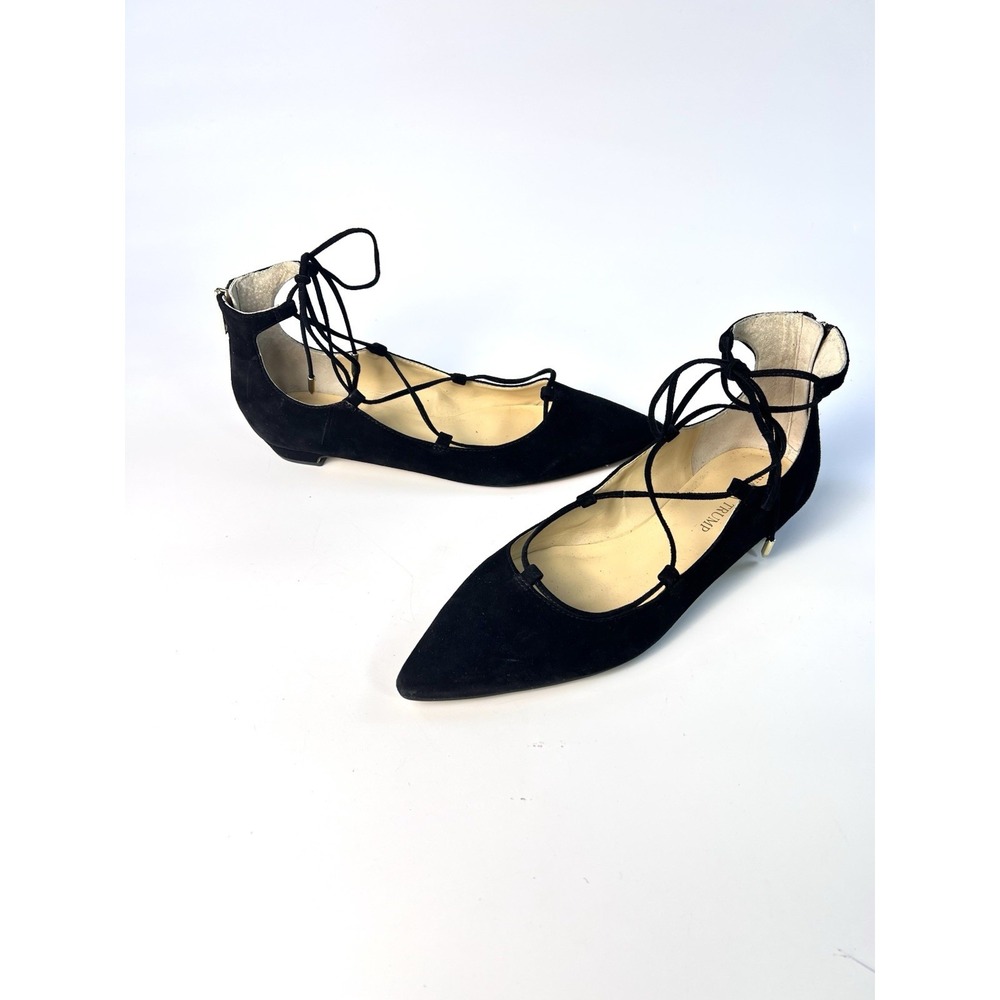 Ivanka Trump Tropica Womens 8.5M Black Suede Pointed Toe Lace Up Ankle Zip Flats - Picture 2 of 13